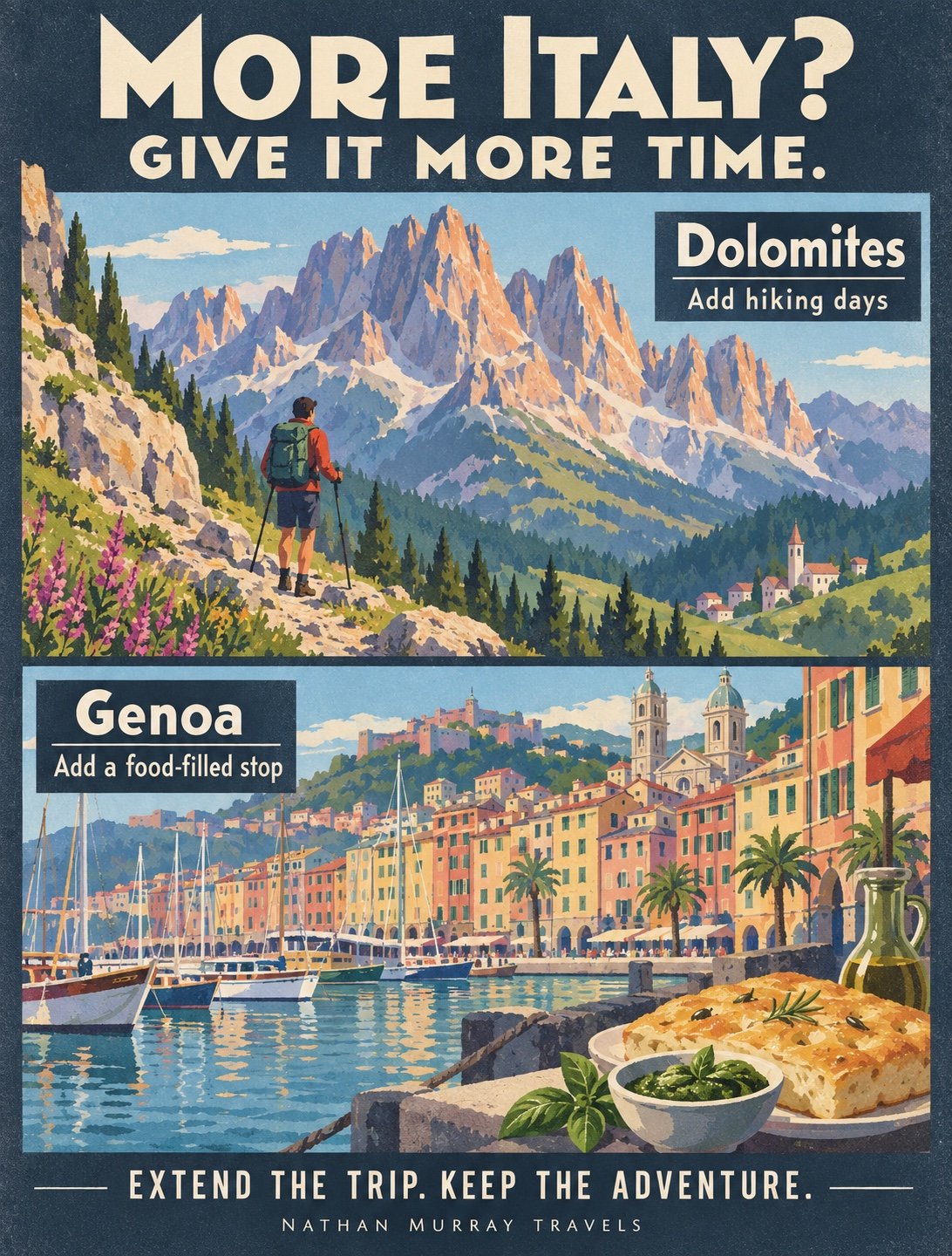 Italy extension poster for Genoa and the Dolomites