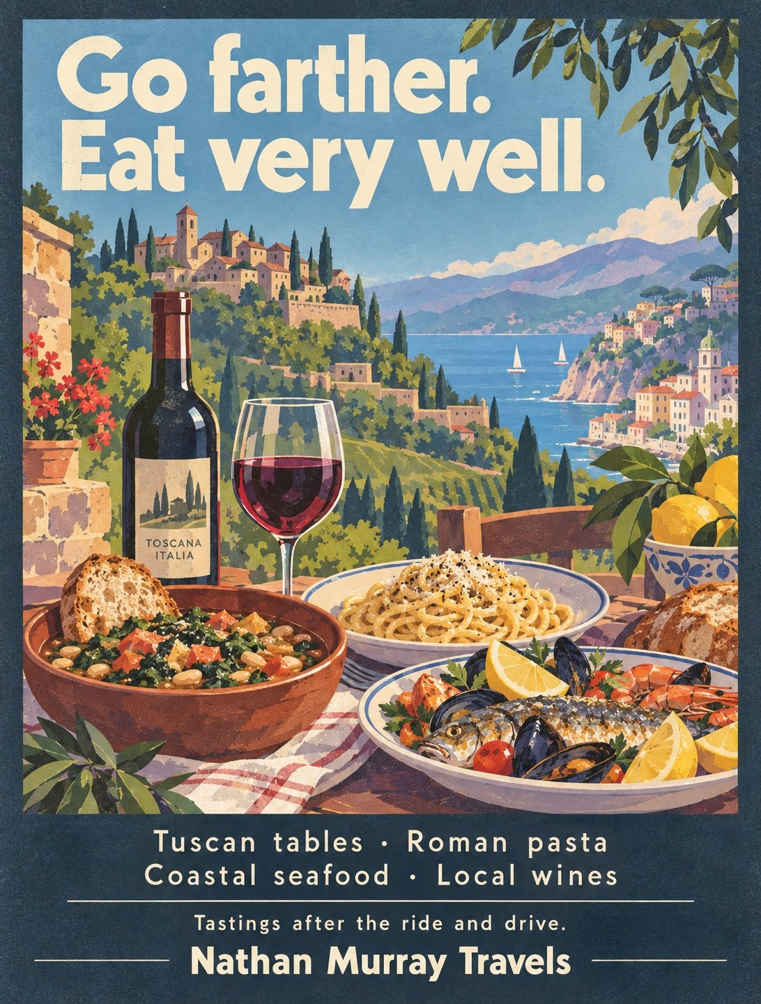 Italy food poster with regional dishes and wine