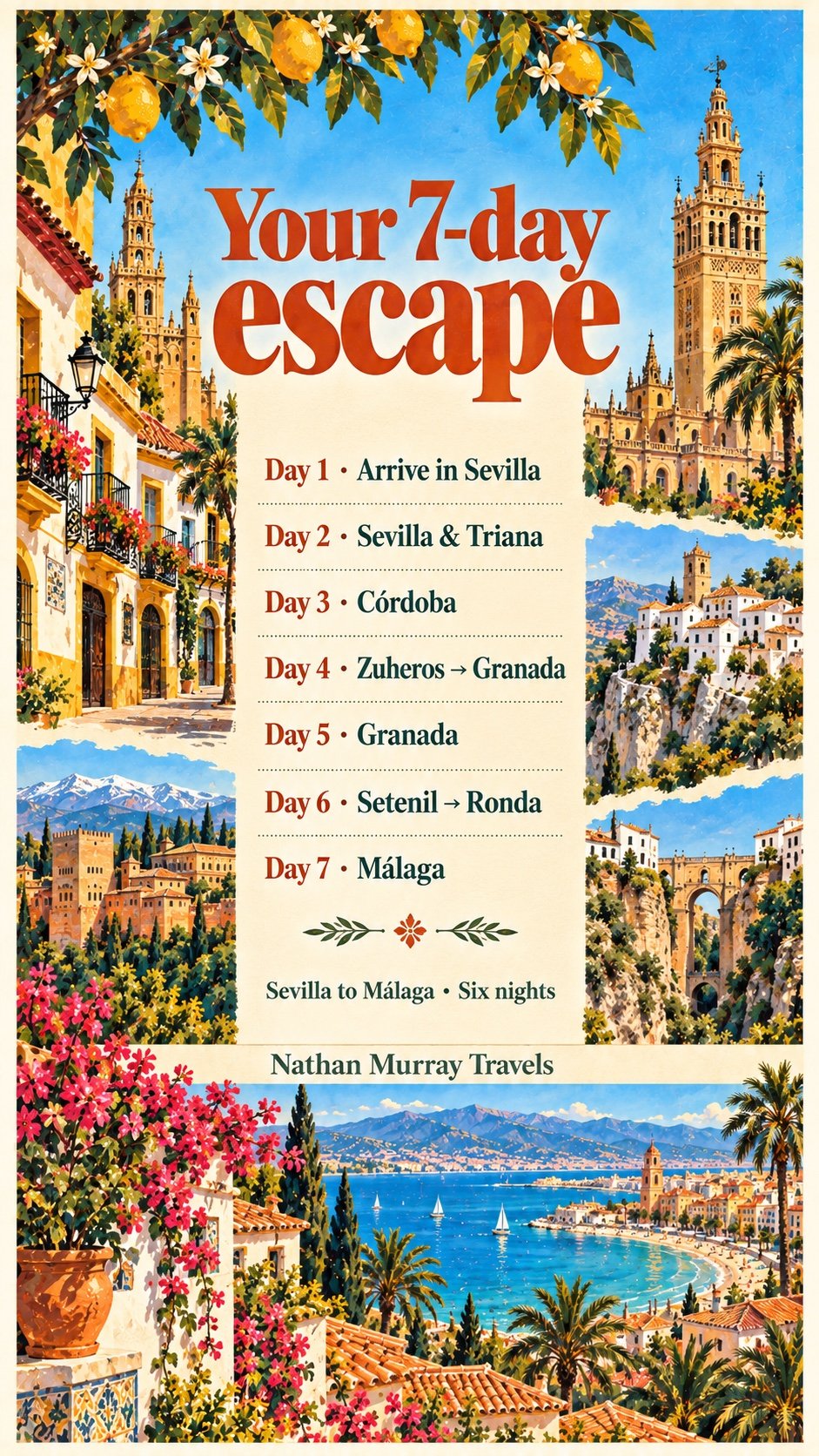 Original seven-day Southern Spain itinerary poster